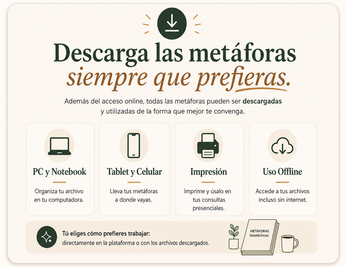 Persona descargando metáforas terapéuticas desde la computadora
